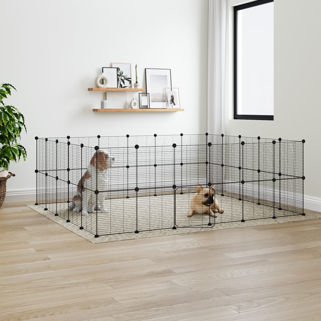 vidaXL 44-Panel Pet Cage with Door Black 35x35 cm Steel