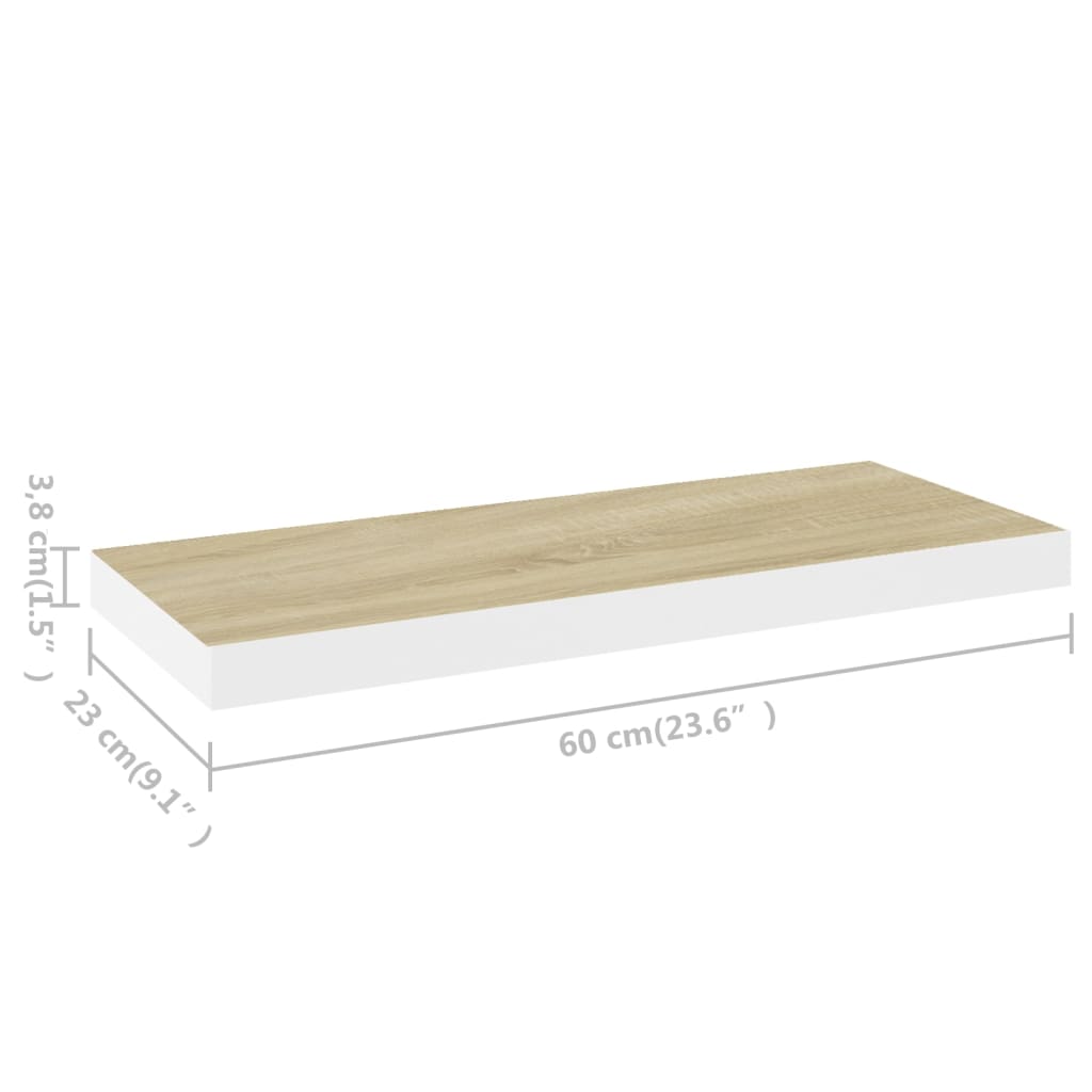 vidaXL Floating Wall Shelf Oak and White 60x23.5x3.8 cm MDF