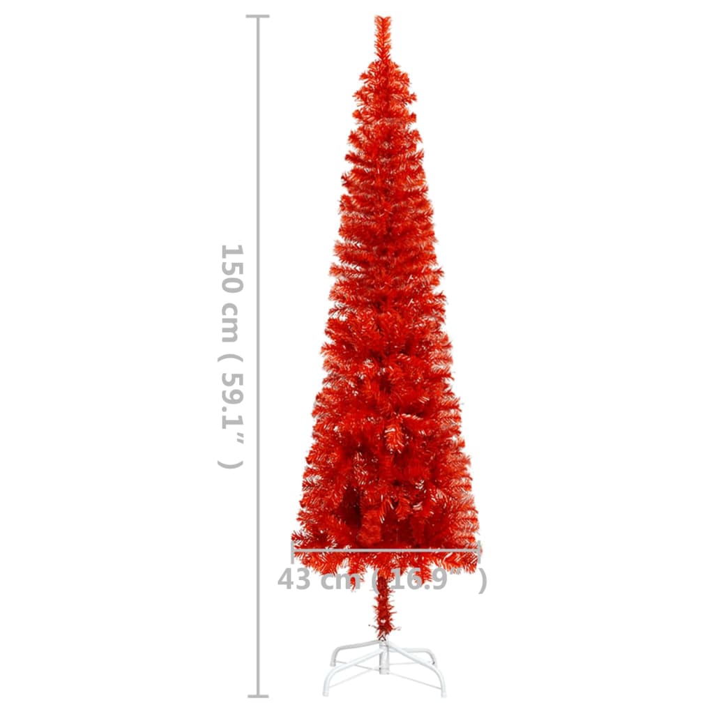vidaXL Slim Pre-lit Christmas Tree Red 150 cm