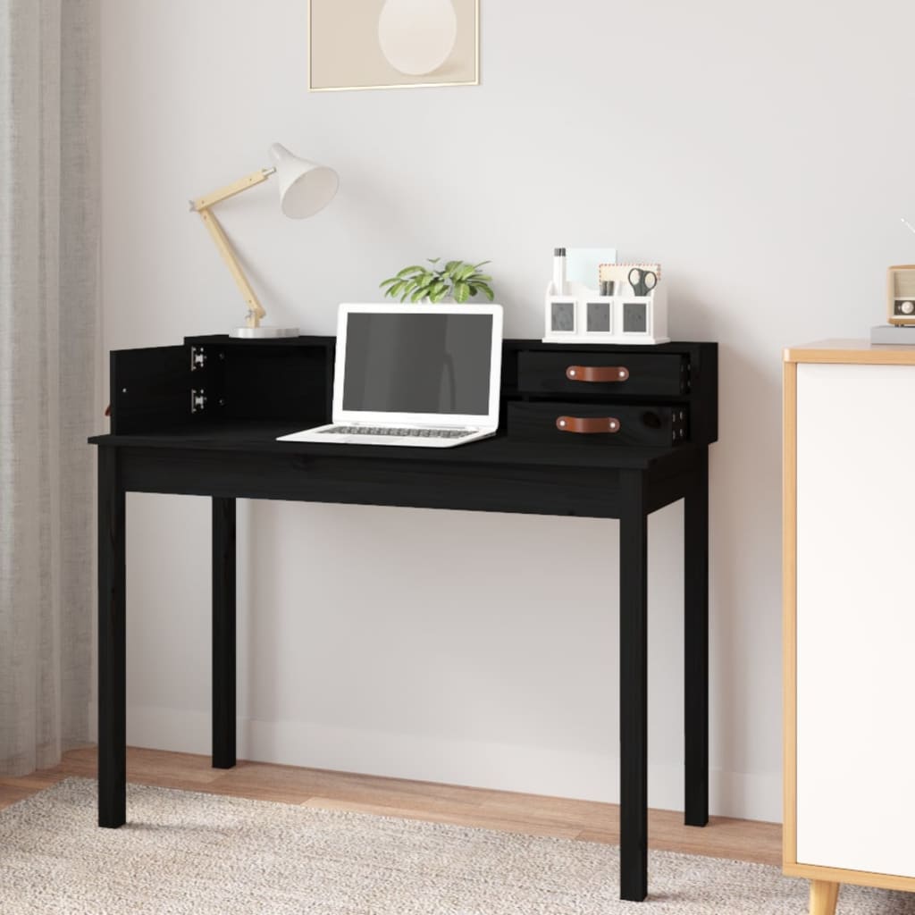 vidaXL Desk Black 110x50x93 cm Solid Wood Pine