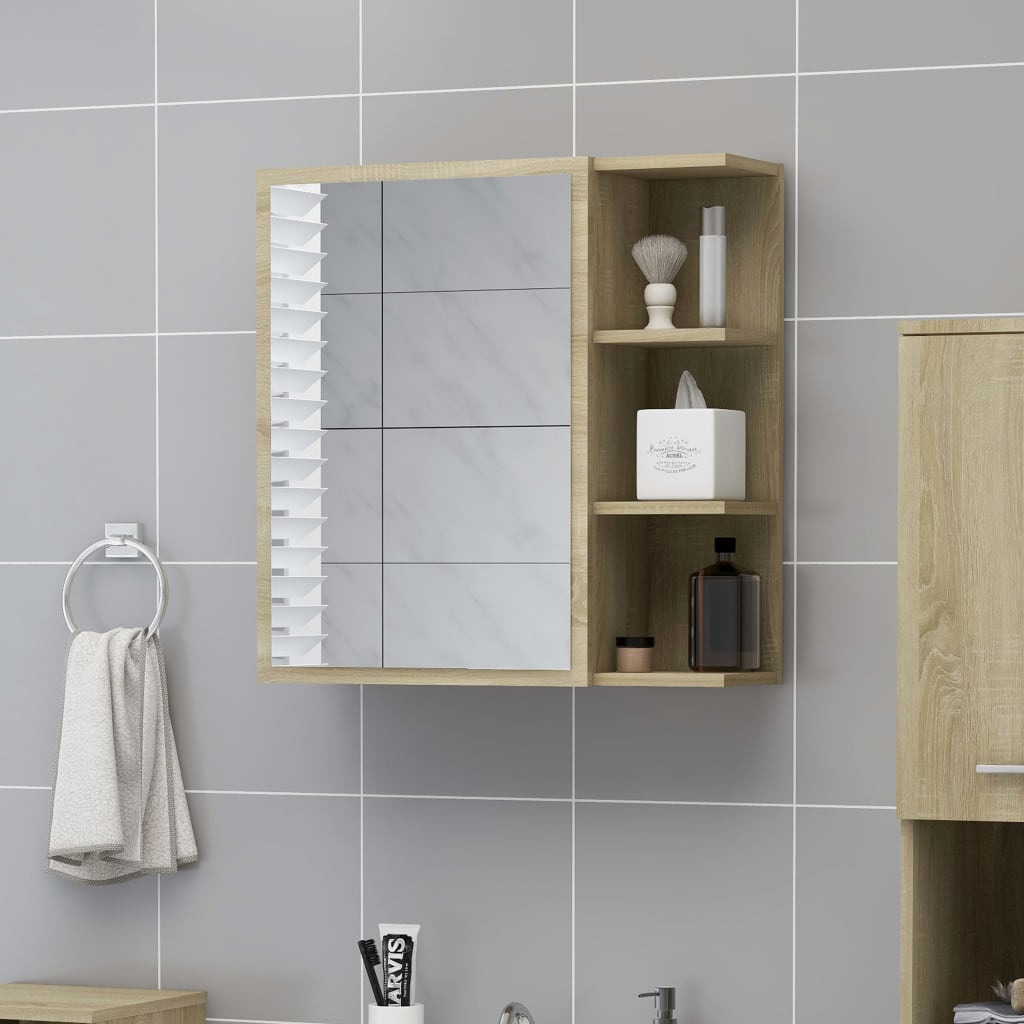 vidaXL Bathroom Mirror Cabinet Sonoma Oak 62.5x20.5x64 cm Engineered Wood