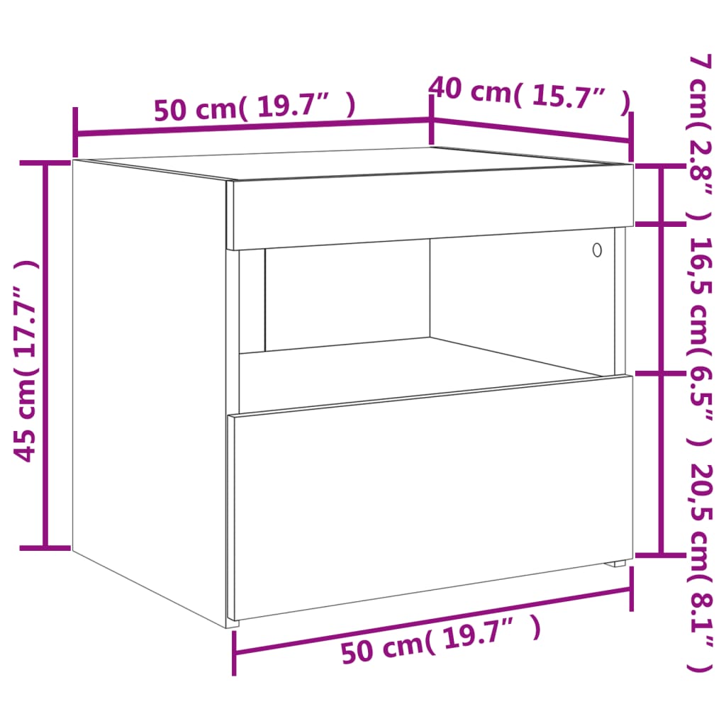 vidaXL Bedside Cabinet with LED Lights Grey Sonoma 50x40x45 cm