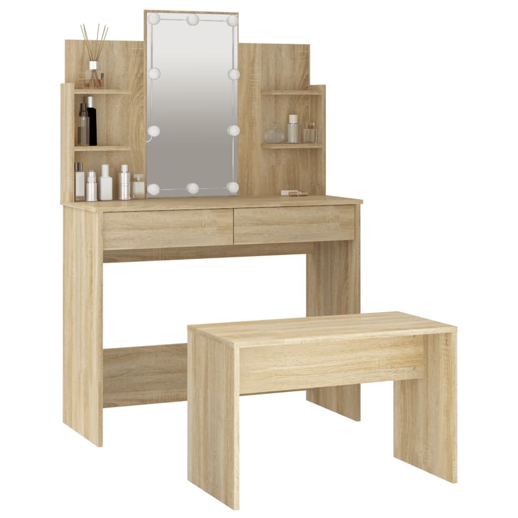 vidaXL Dressing Table Set with LED Sonoma Oak Engineered Wood
