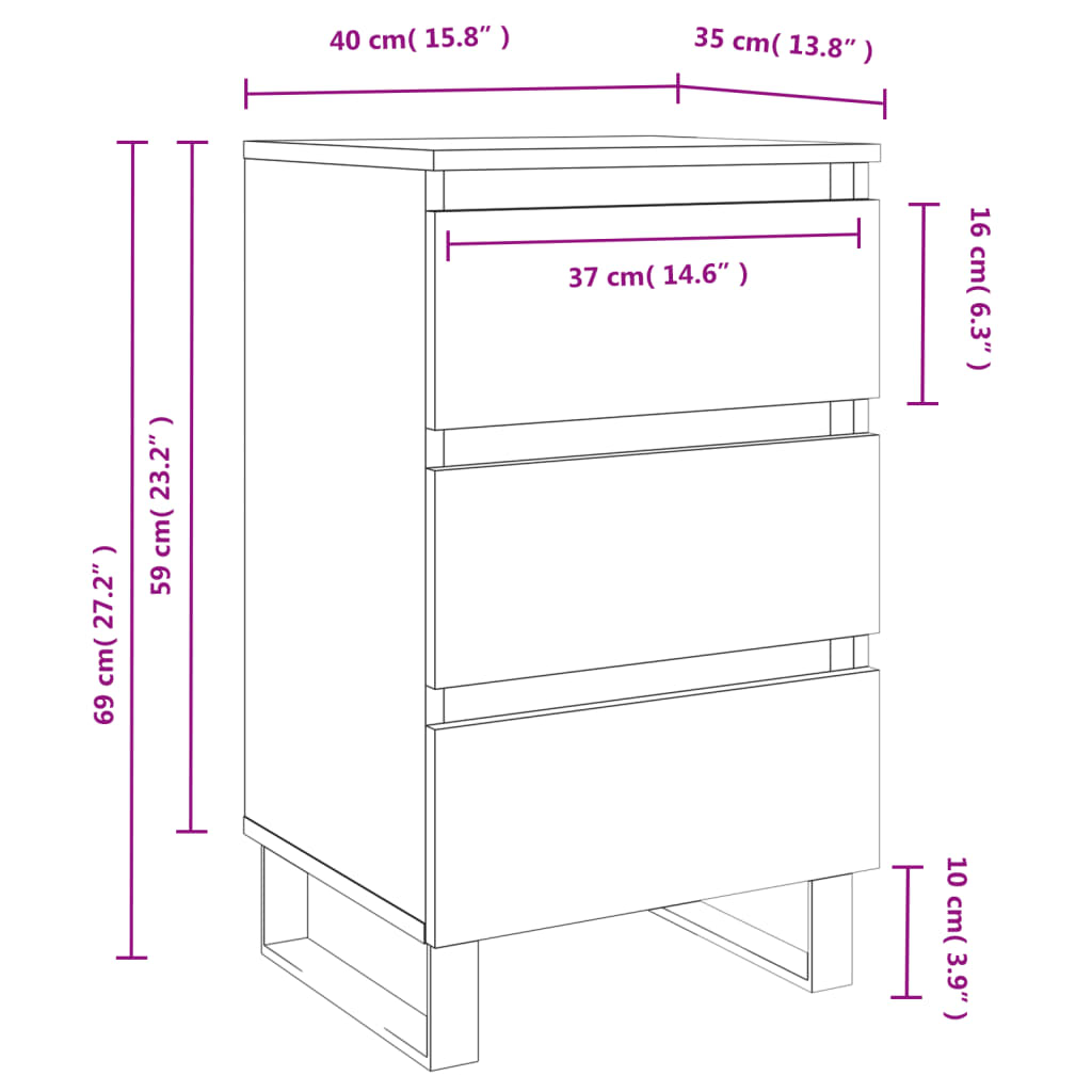 vidaXL Bedside Cabinets 2 pcs Concrete Grey 40x35x69 cm Engineered Wood