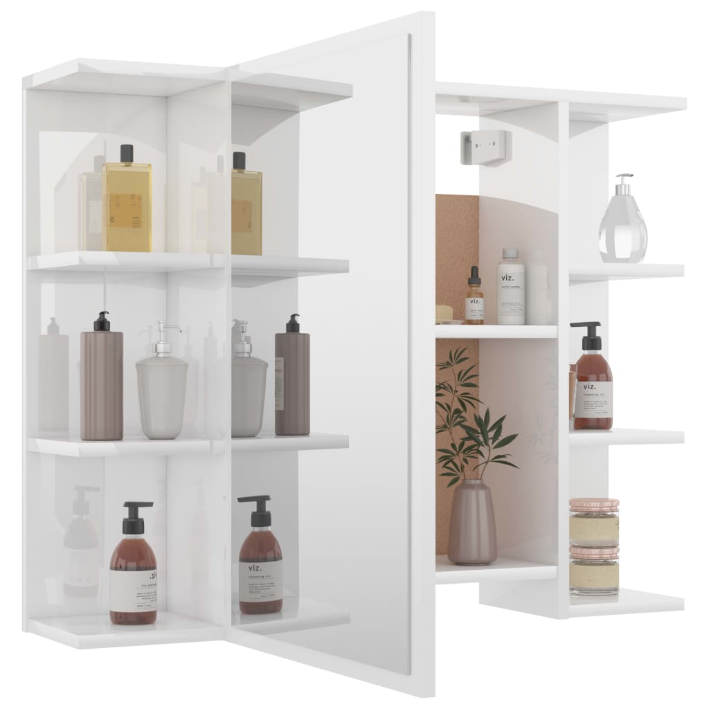 vidaXL Bathroom Mirror Cabinet High Gloss White 80x20.5x64 cm Engineered Wood