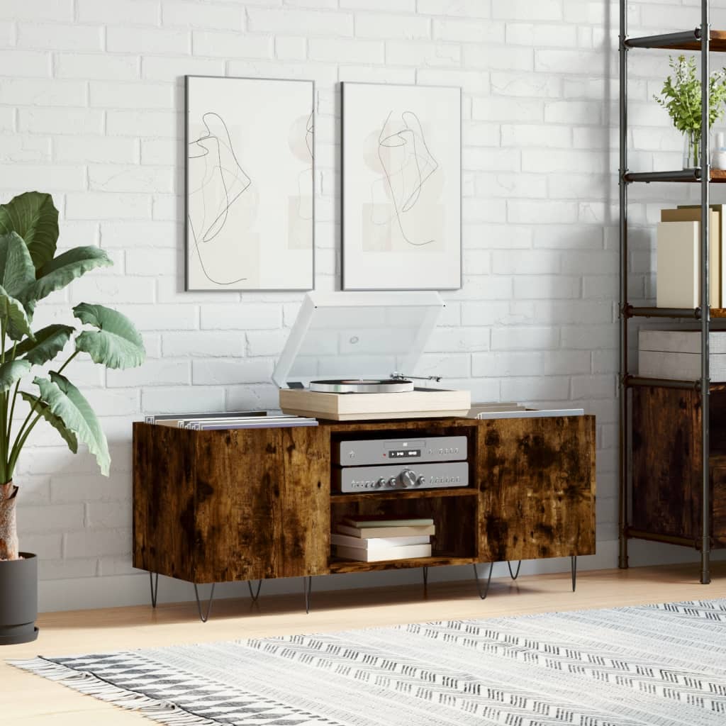 vidaXL Record Cabinet Smoked Oak 121x38x48 cm Engineered Wood