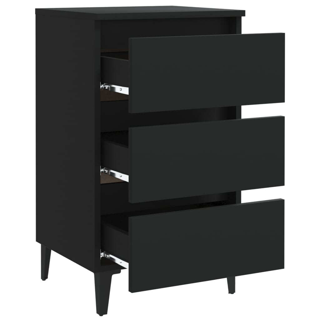 vidaXL Bed Cabinet with Metal Legs 2 pcs Black 40x35x69 cm