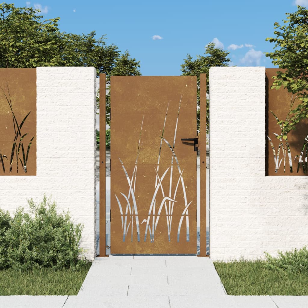 vidaXL Garden Gate 105x205 cm Corten Steel Grass Design