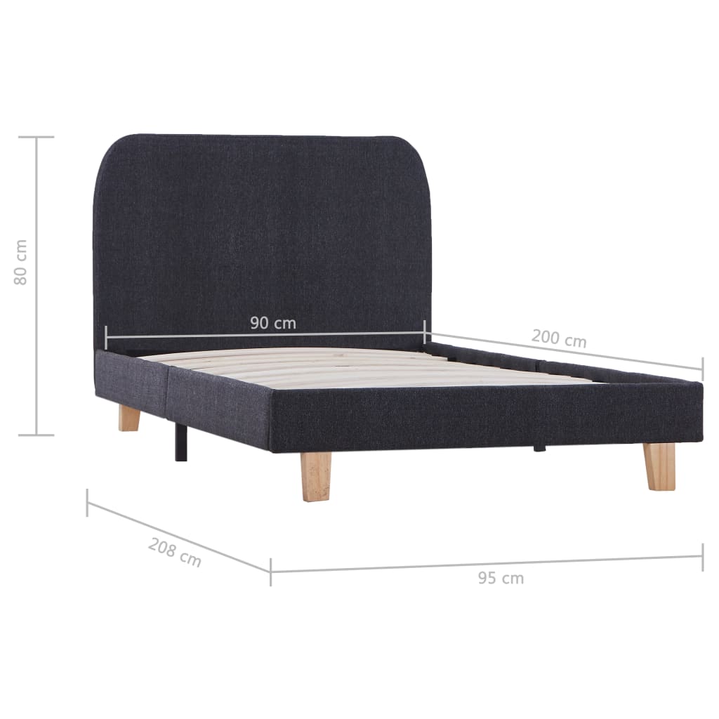 vidaXL Bed Frame Dark Grey Fabric 90x200 cm
