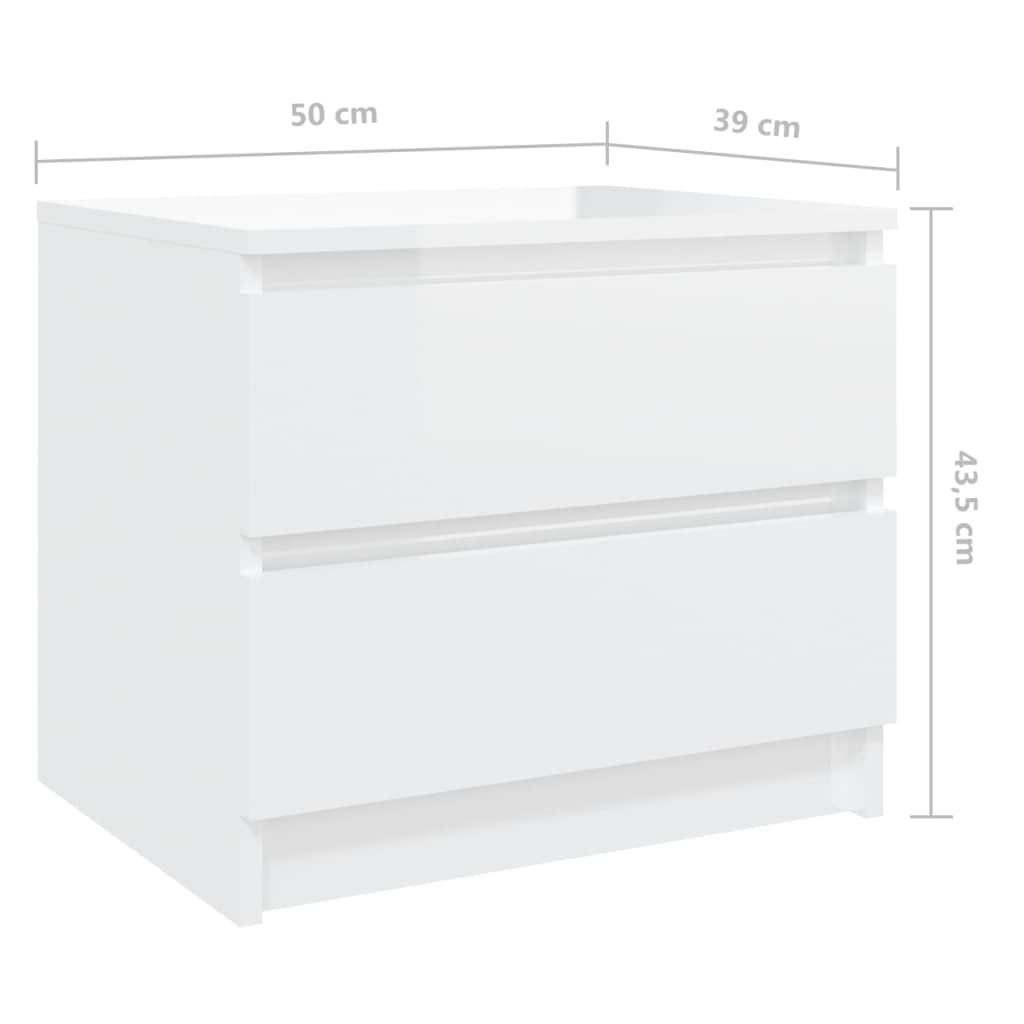 vidaXL Bed Cabinets 2 pcs High Gloss White 50x39x43.5 cm Engineered Wood