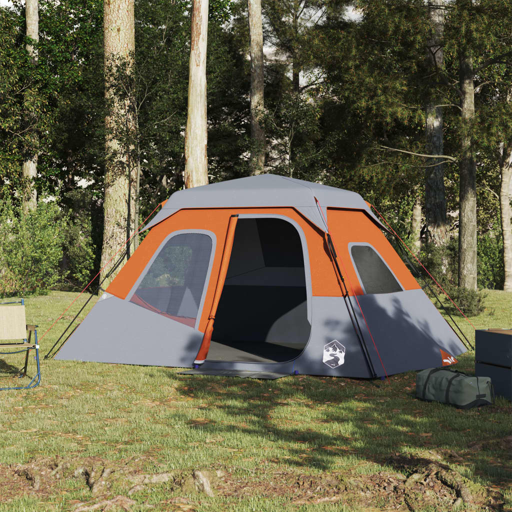 vidaXL Camping Tent 6-Person Grey and Orange Waterproof