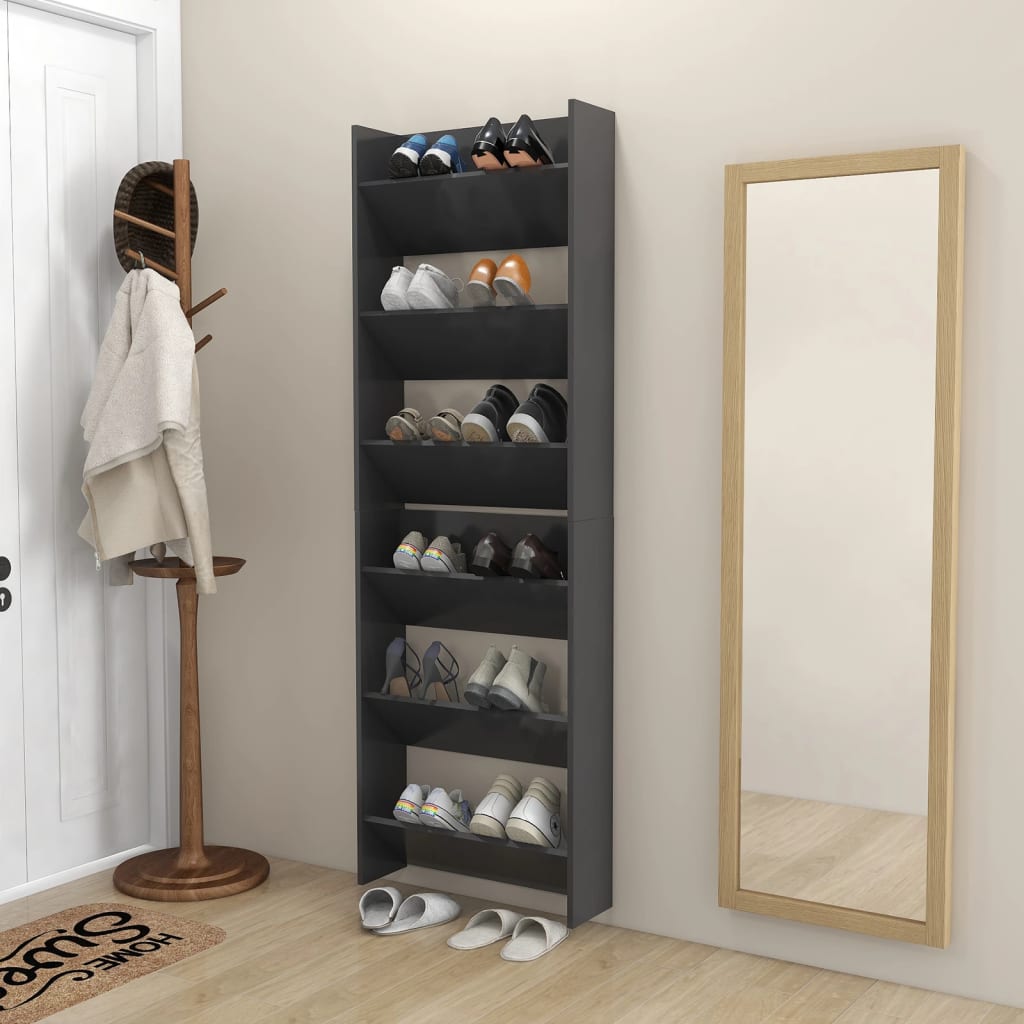 vidaXL Wall Shoe Cabinets 2 pcs Grey 60x18x90 cm Engineered Wood