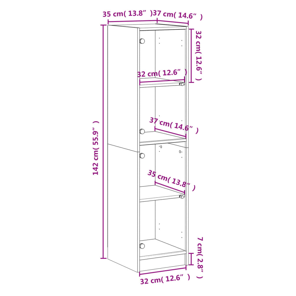 vidaXL Highboard with Glass Doors Sonoma Oak 35x37x142 cm
