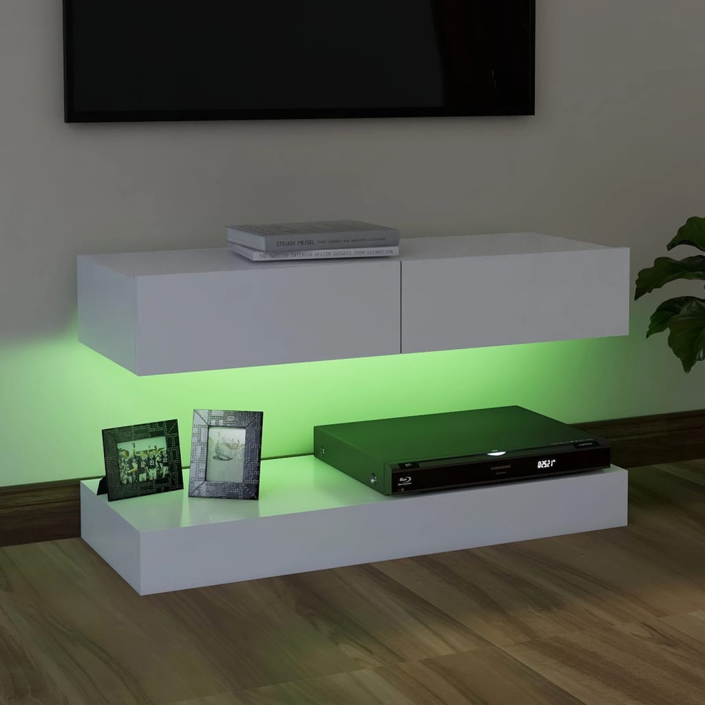 vidaXL TV Cabinet with LED Lights White 90x35 cm