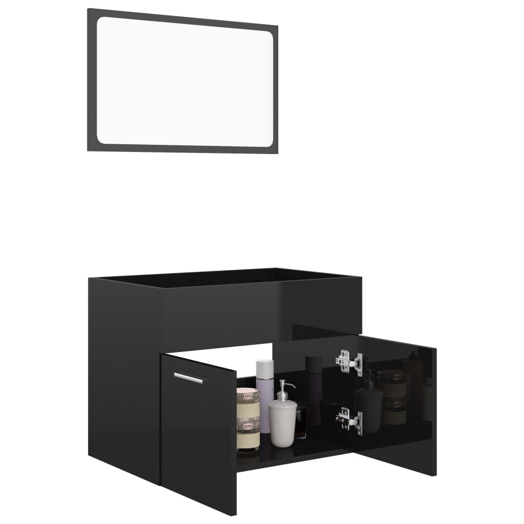 vidaXL 2 Piece Bathroom Furniture Set High Gloss Black Engineered Wood