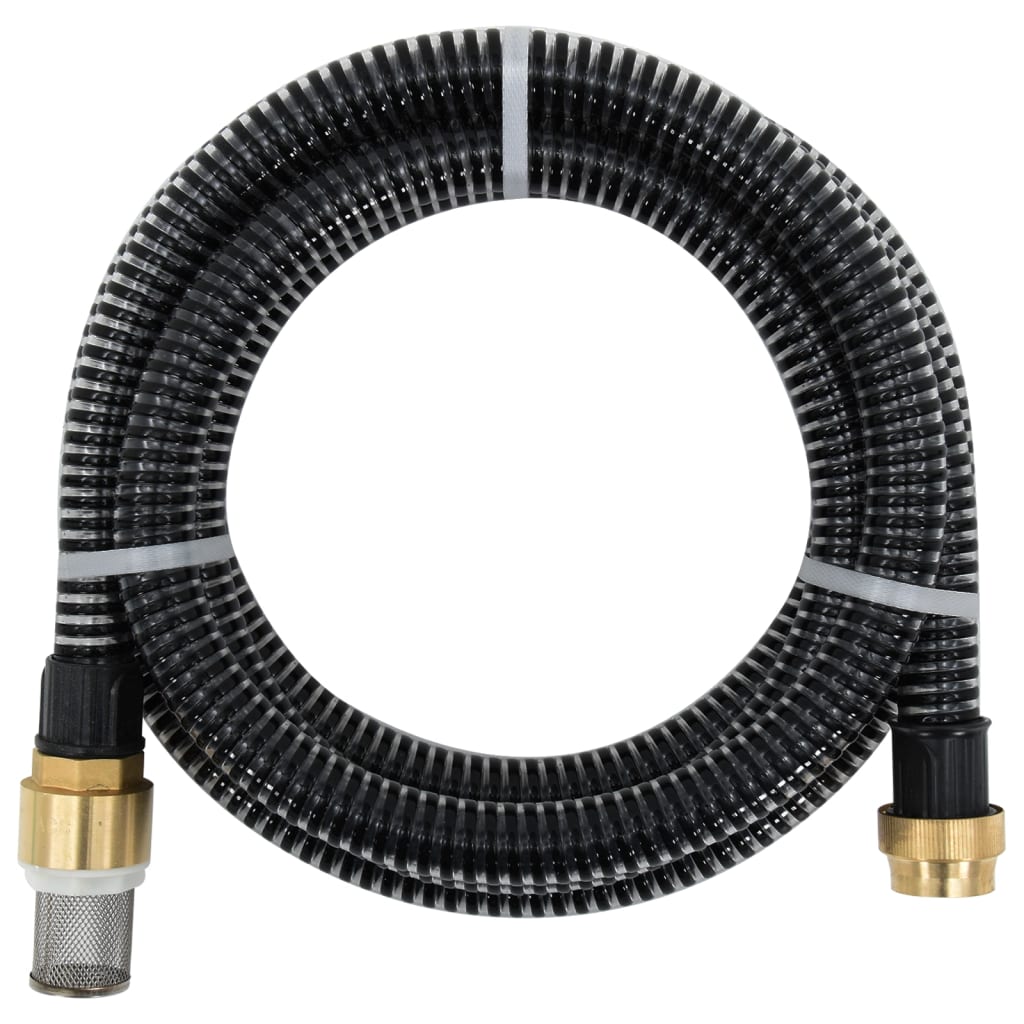 vidaXL Suction Hose with Brass Connectors Black 1.1" 7 m PVC