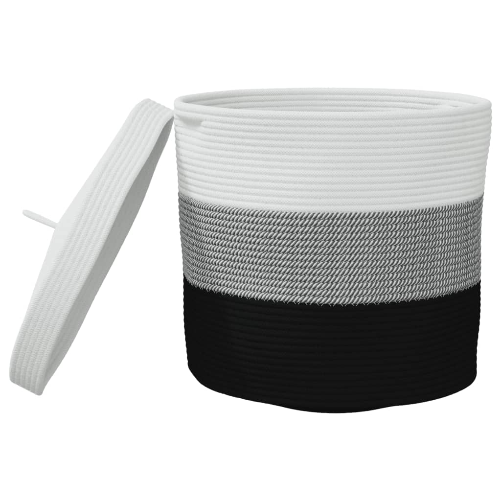 vidaXL Storage Basket with Lid White and Black Ø40x35 cm Cotton