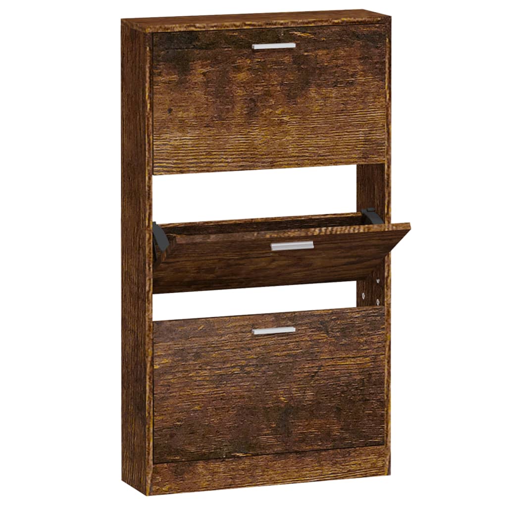 vidaXL Shoe Cabinet Smoked Oak 59x17x108 cm Engineered Wood
