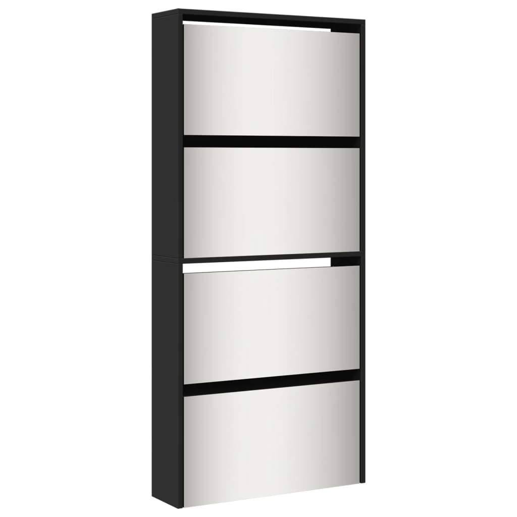vidaXL Shoe Cabinet with Mirror 4-Layer Black 63x17x134 cm