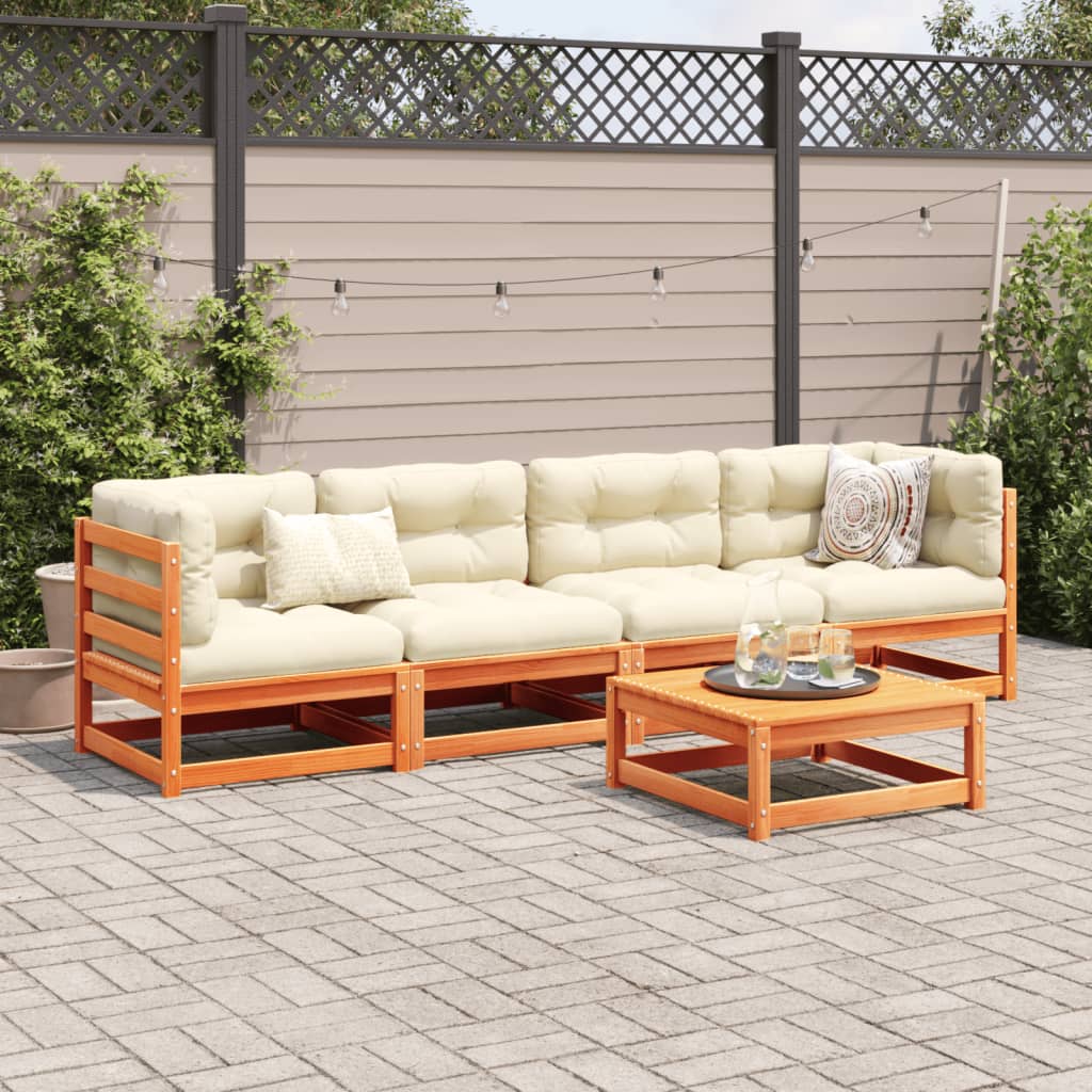 vidaXL 5 Piece Garden Sofa Set Wax Brown Solid Wood Pine