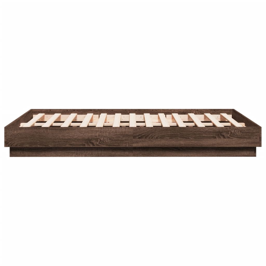 vidaXL Bed Frame with LED Lights Brown Oak 120x190 cm Small Double