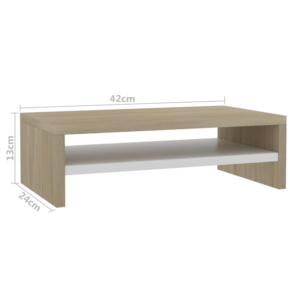 vidaXL Monitor Stand White and Sonoma Oak 42x24x13 cm Engineered Wood