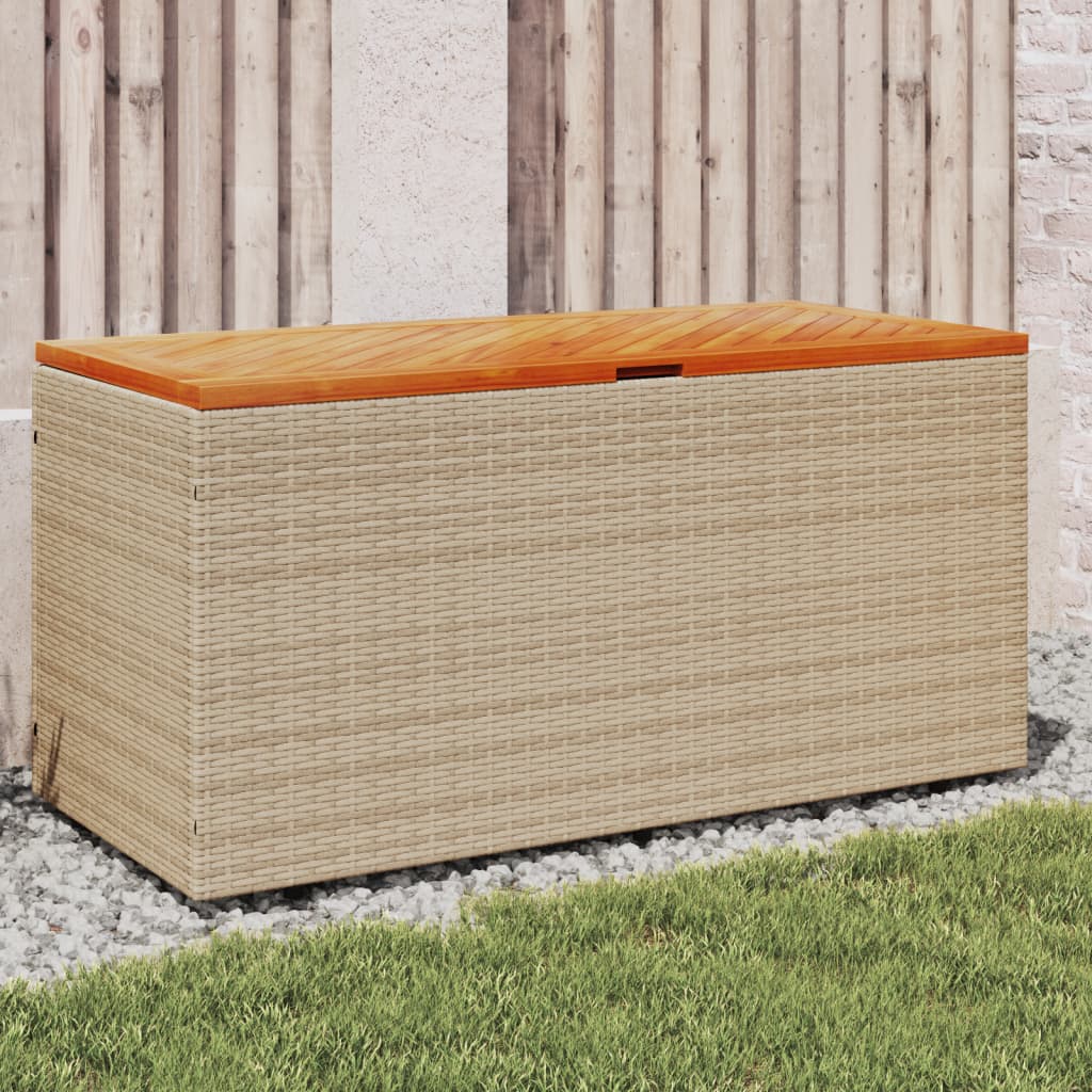 vidaXL Garden Storage Box Beige 110x50x54 cm Poly Rattan Acacia Wood