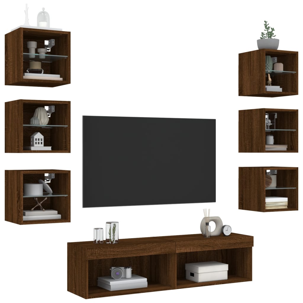 vidaXL 8 Piece TV Wall Units with LED Brown Oak Engineered Wood