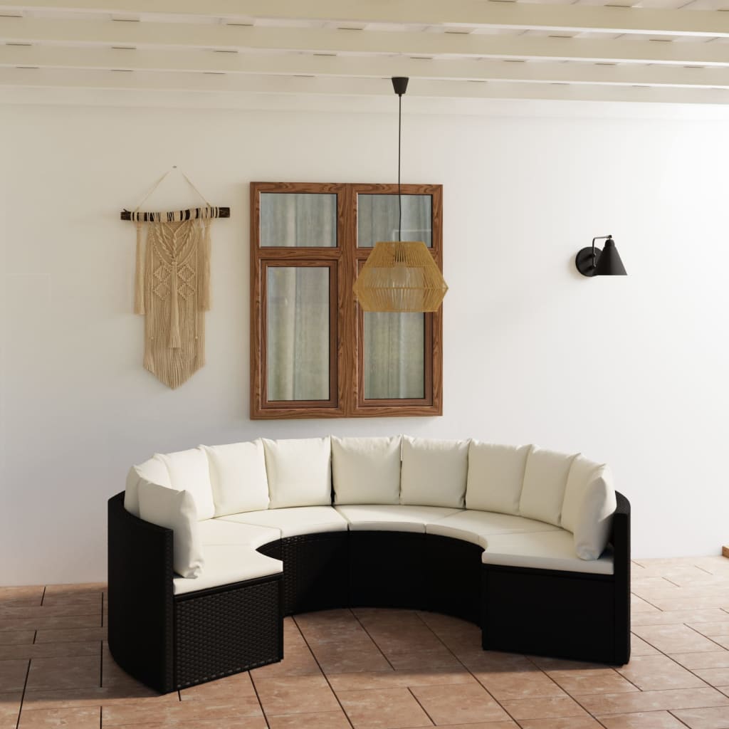 vidaXL 6 Piece Garden Sofa Set with Cushions Poly Rattan Black