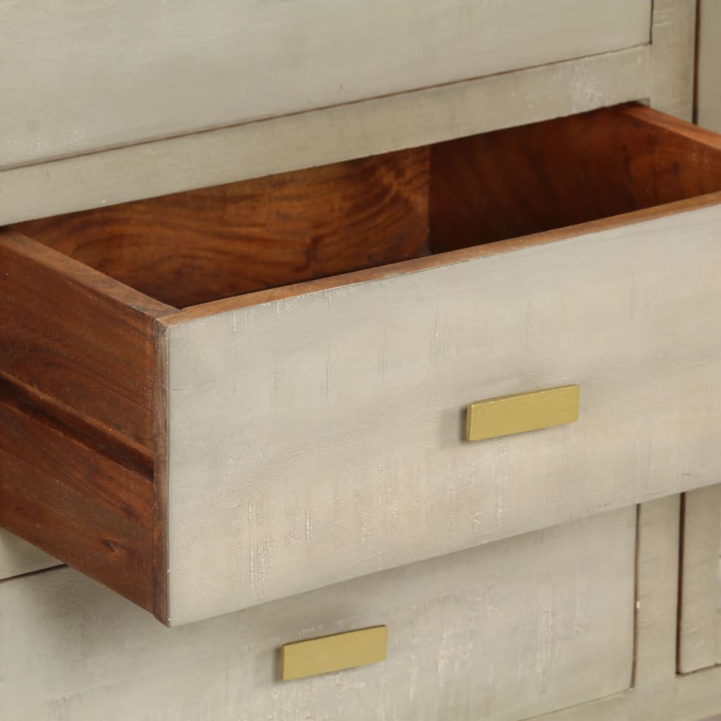 vidaXL Drawer Cabinet Solid Mango Wood Grey with Brass 140x40x80 cm