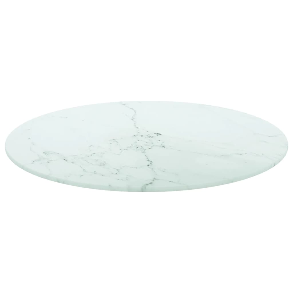 vidaXL Table Top White Ø50x0.8 cm Tempered Glass with Marble Design
