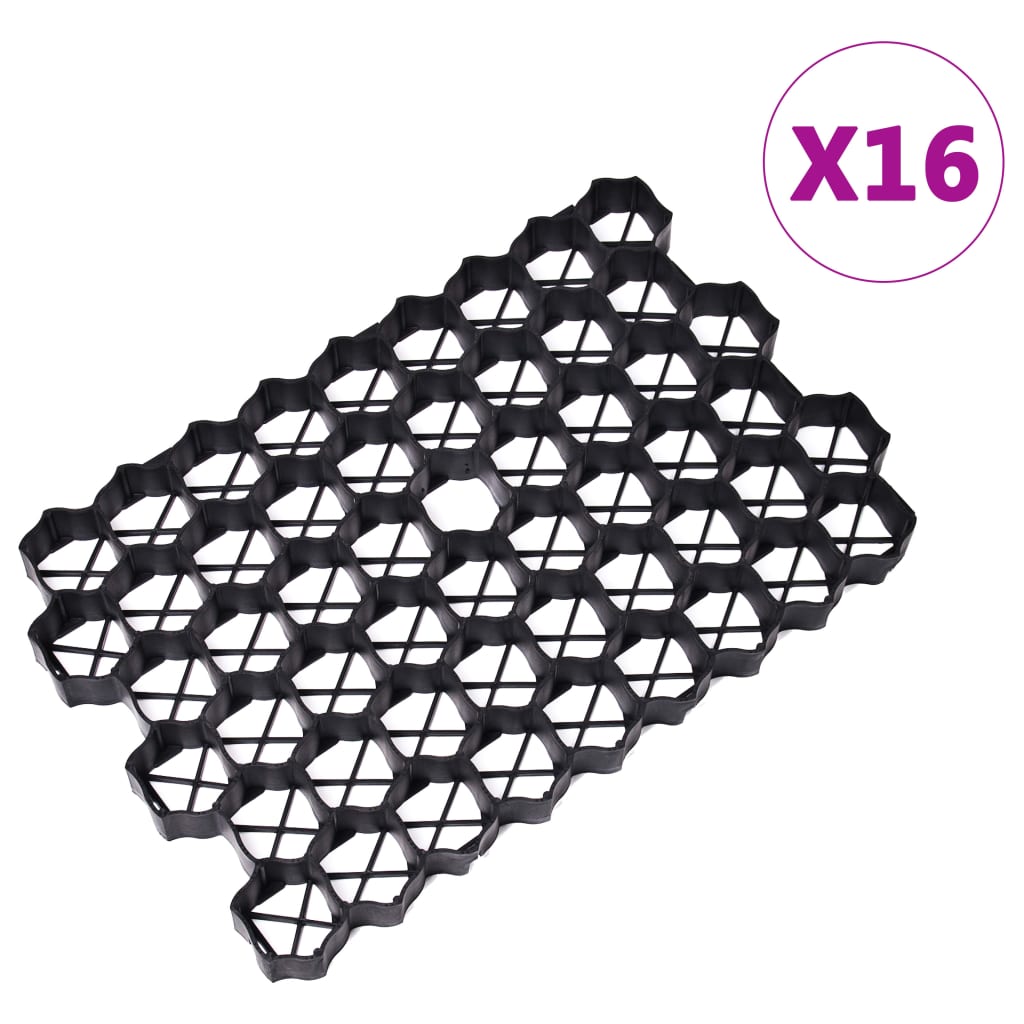 vidaXL Grass Grids 16 pcs Black 60x40x3 cm Plastic