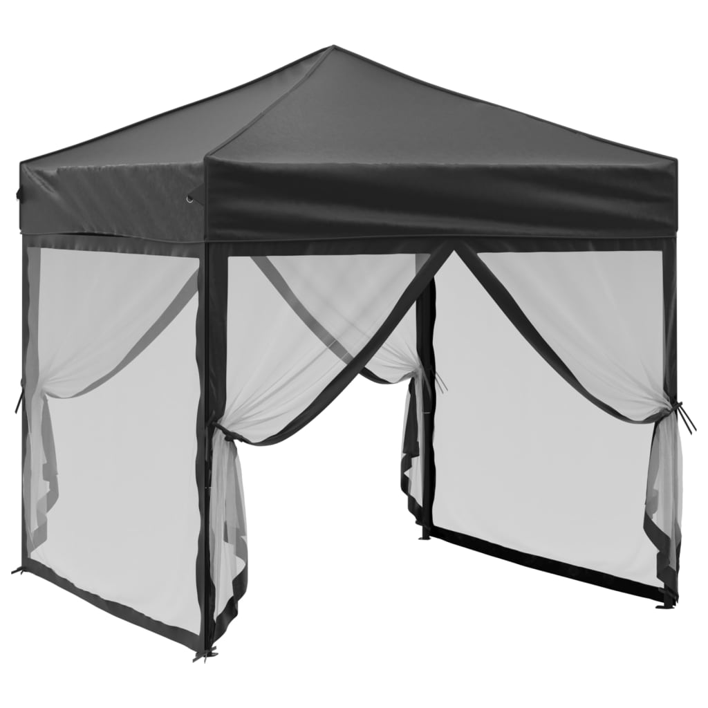 vidaXL Folding Party Tent with Sidewalls Black 2x2 m