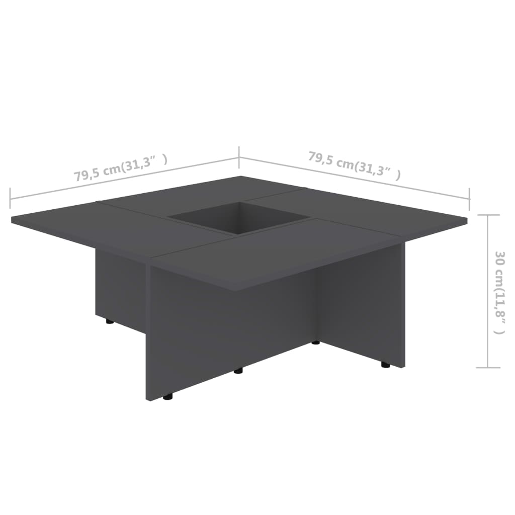 vidaXL Coffee Table Grey 79.5x79.5x30 cm Chipboard
