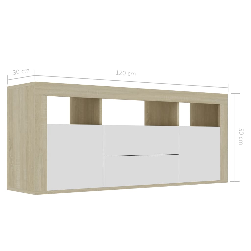 vidaXL TV Cabinet White and Sonoma Oak 120x30x50 cm Engineered Wood