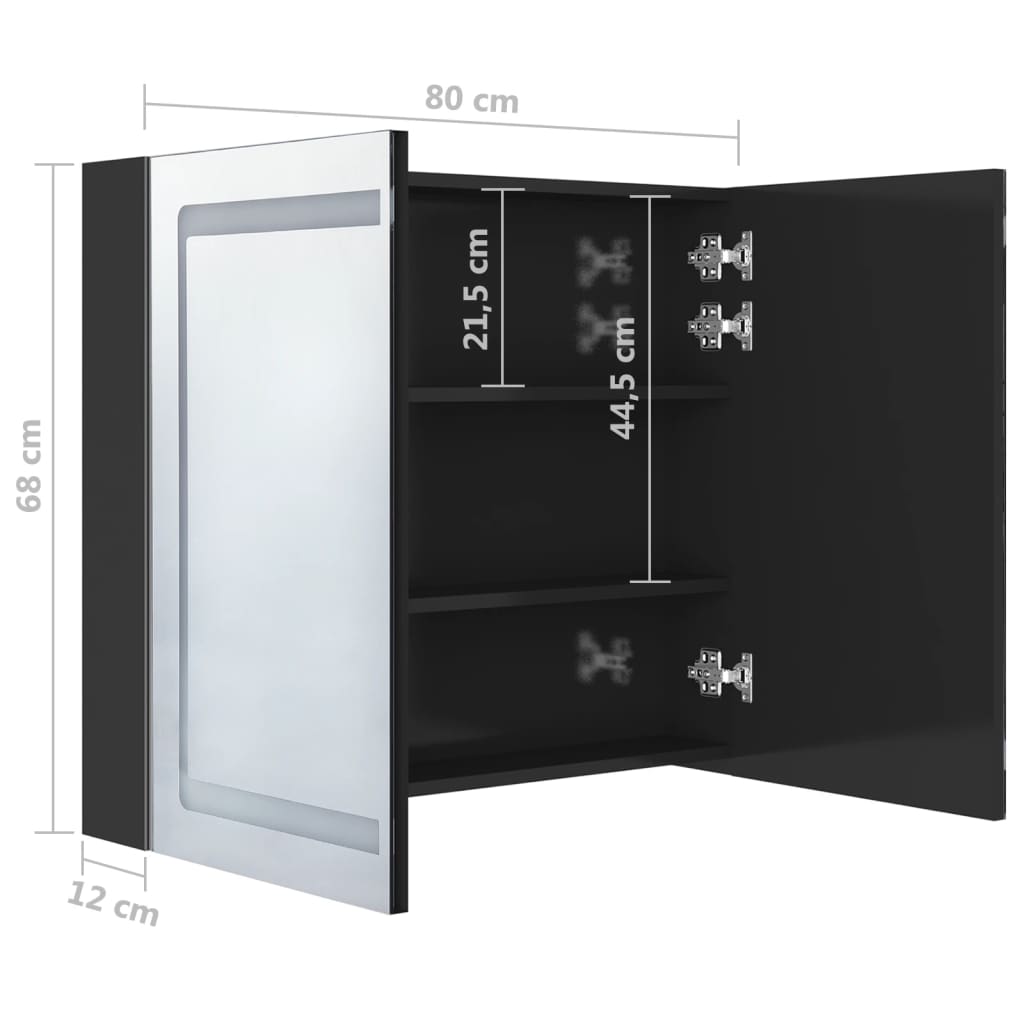 vidaXL LED Bathroom Mirror Cabinet Shining Black 80x12x68 cm