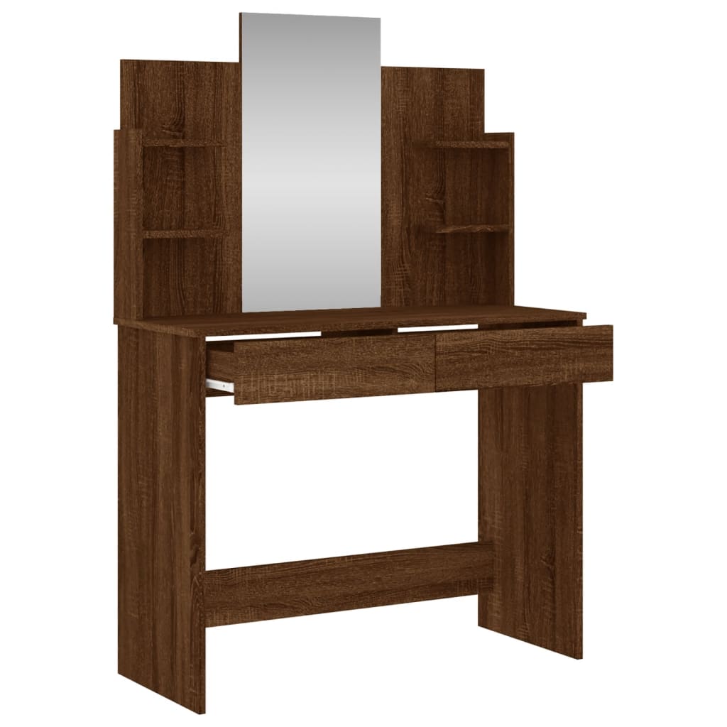 vidaXL Dressing Table with Mirror Brown Oak 96x39x142 cm
