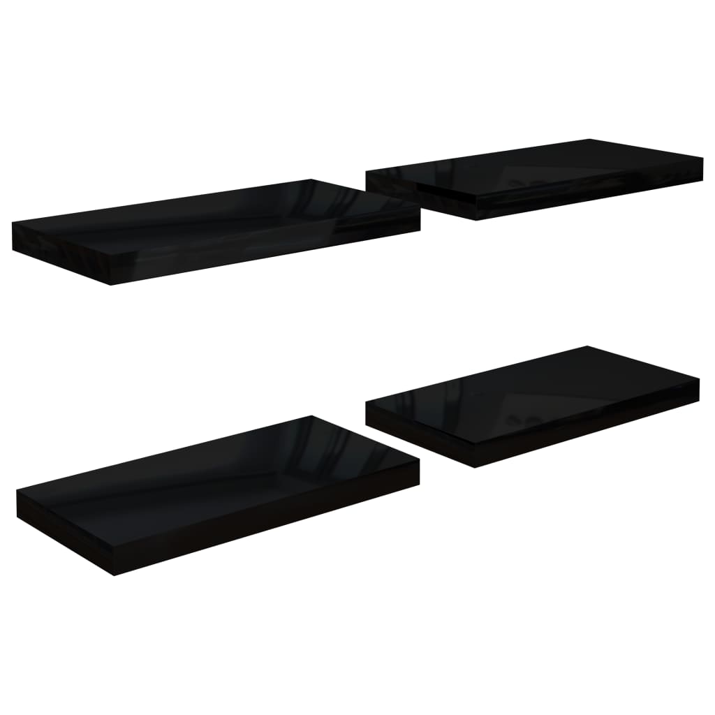 vidaXL Floating Wall Shelves 4 pcs High Gloss Black 50x23x3.8 cm MDF