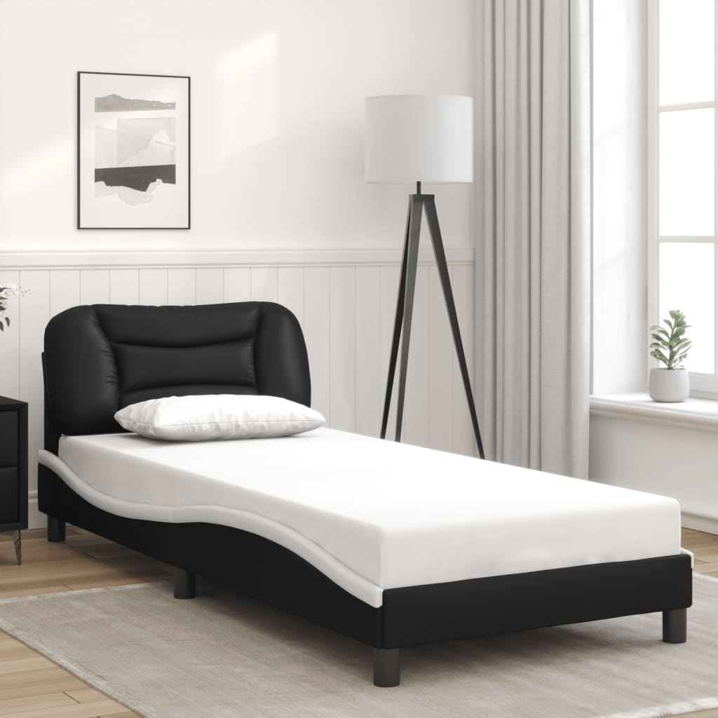 vidaXL Bed Frame with LED Lights Black and White 80x200 cm Faux Leather