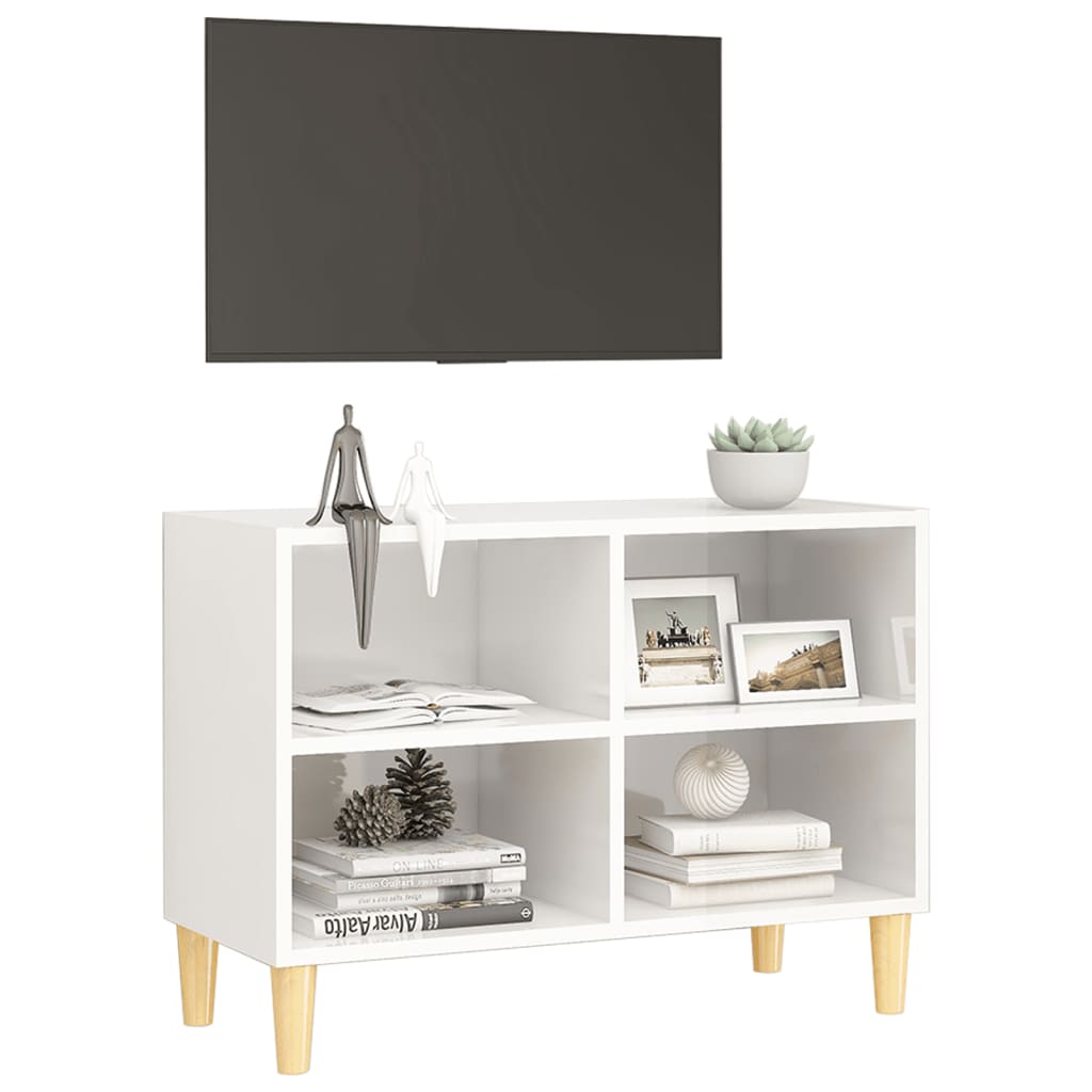 vidaXL TV Cabinet with Solid Wood Legs High Gloss White 69.5x30x50 cm