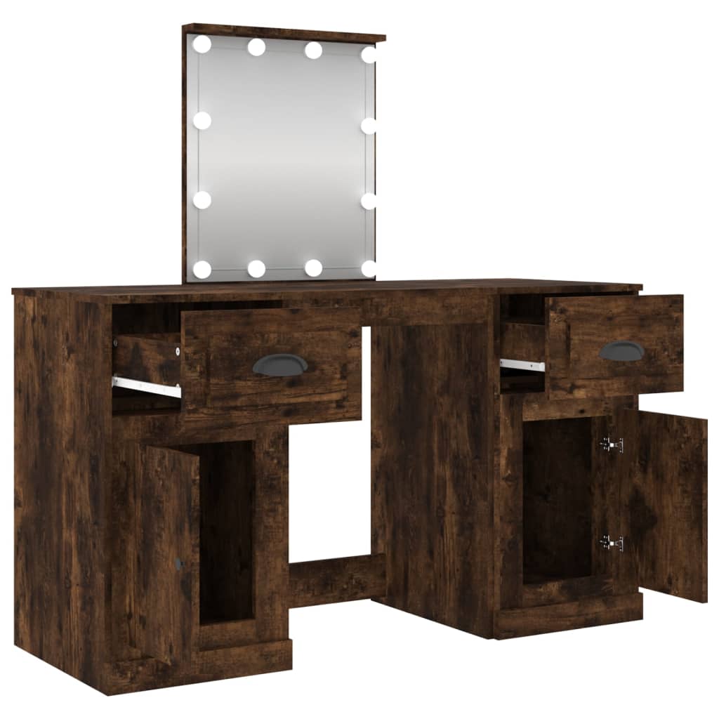 vidaXL Dressing Table with LED Smoked Oak 130x50x132.5 cm