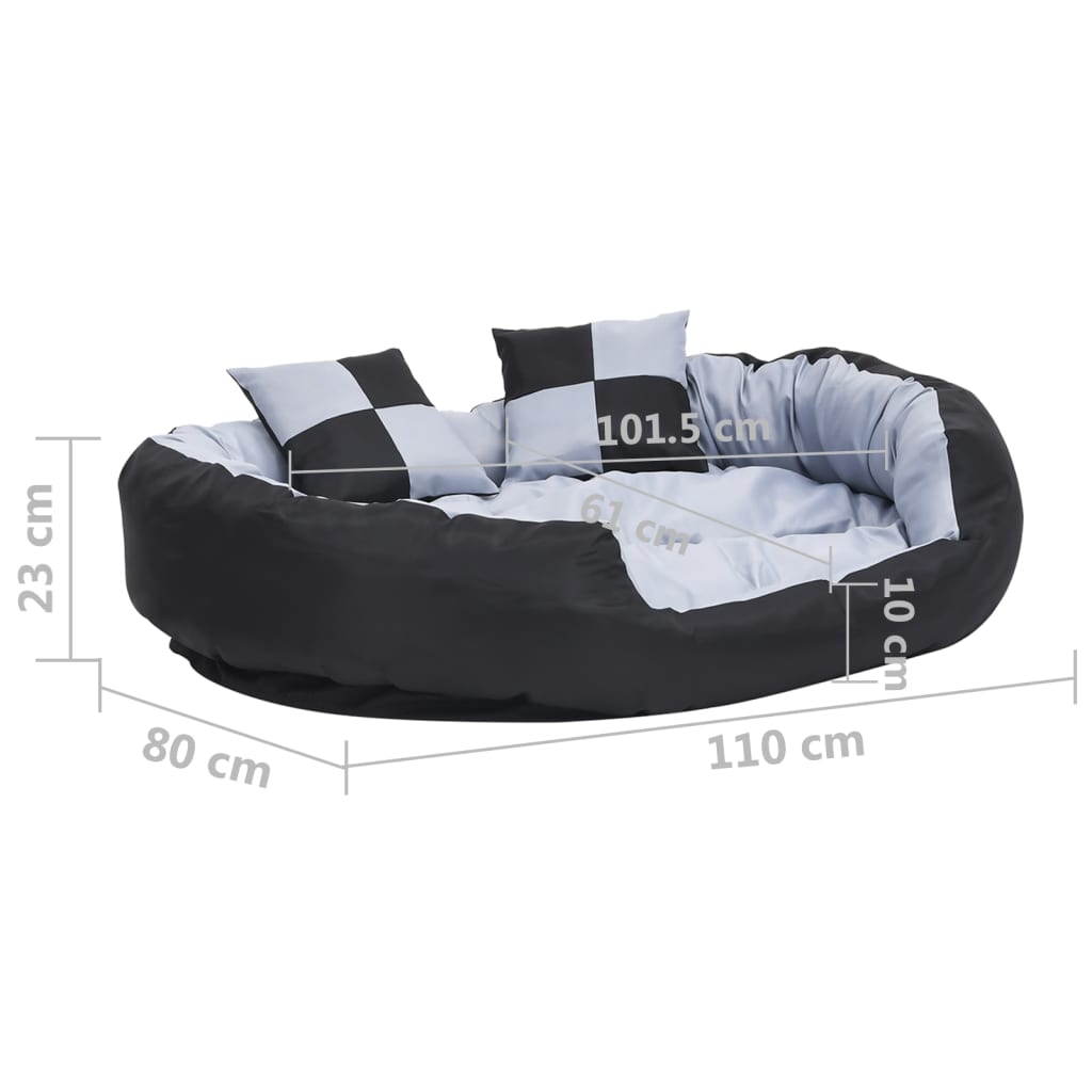vidaXL Reversible & Washable Dog Cushion Grey and Black 110x80x23 cm