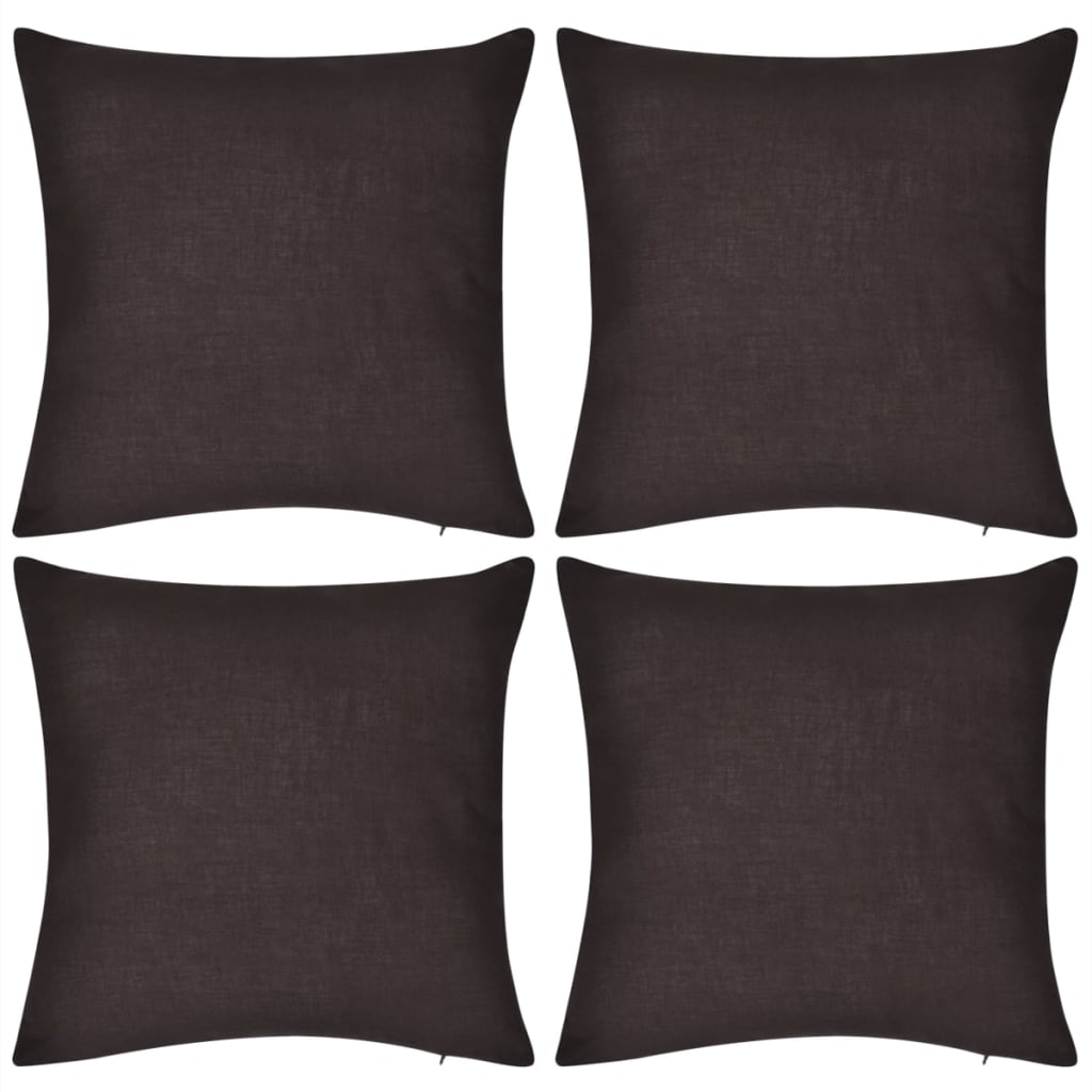 4 Brown Cushion Covers Cotton 80 x 80 cm