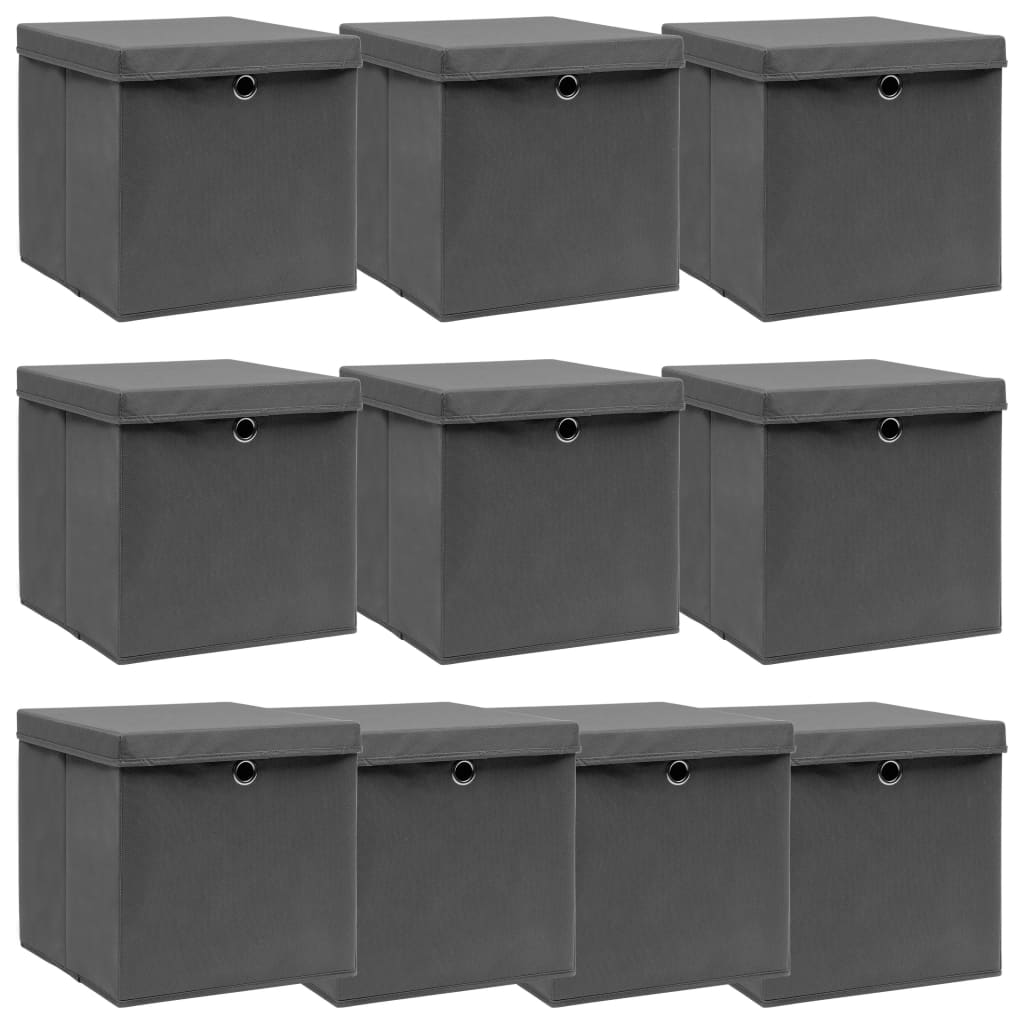 vidaXL Storage Boxes with Lids 10 pcs Grey 32x32x32 cm Fabric