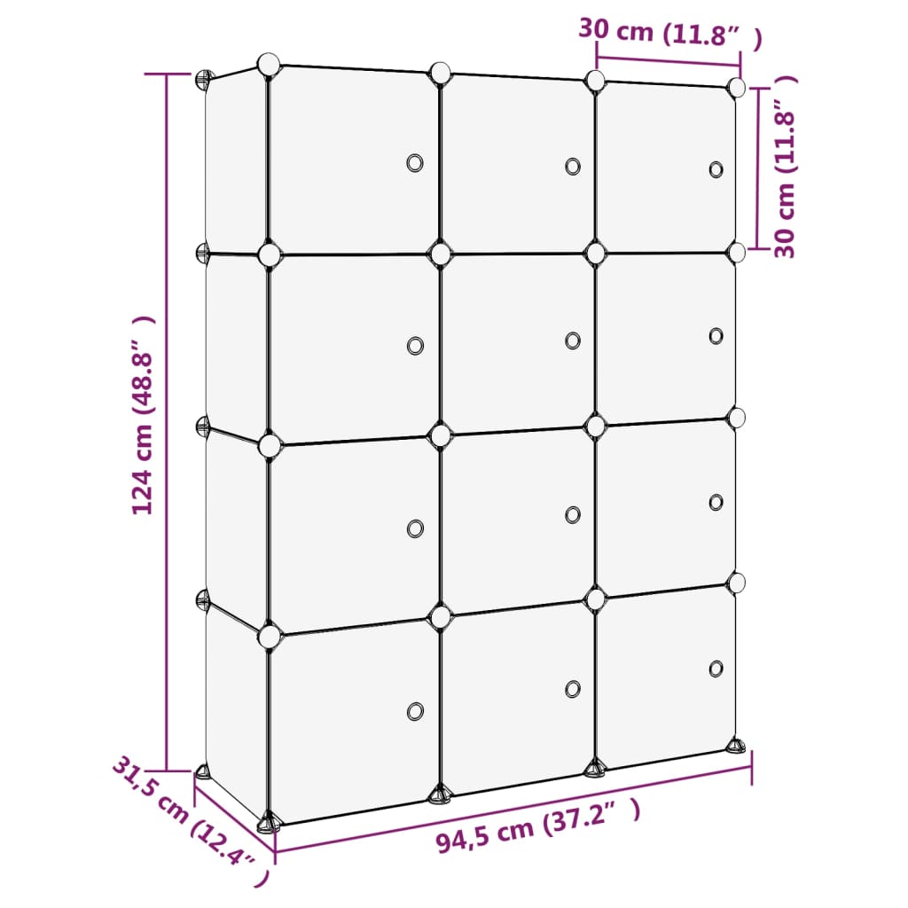 vidaXL Storage Cube Organiser with 12 Cubes and Doors Black PP