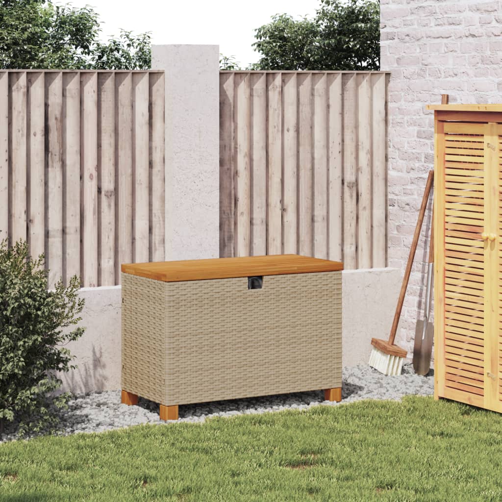 vidaXL Garden Storage Box Beige 80x40x48 cm Poly Rattan Acacia Wood