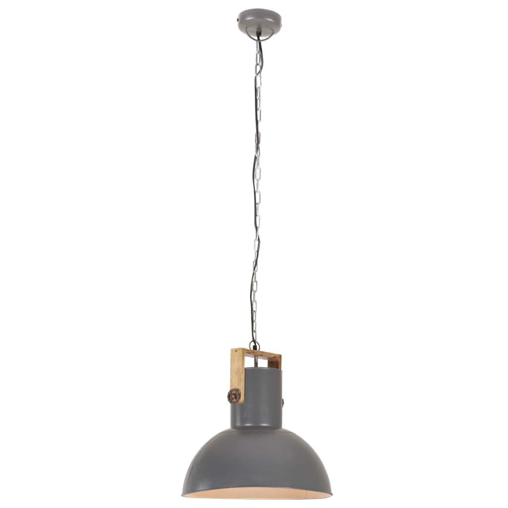 vidaXL Industrial Hanging Lamp 25 W Grey Round Mango Wood 52 cm E27
