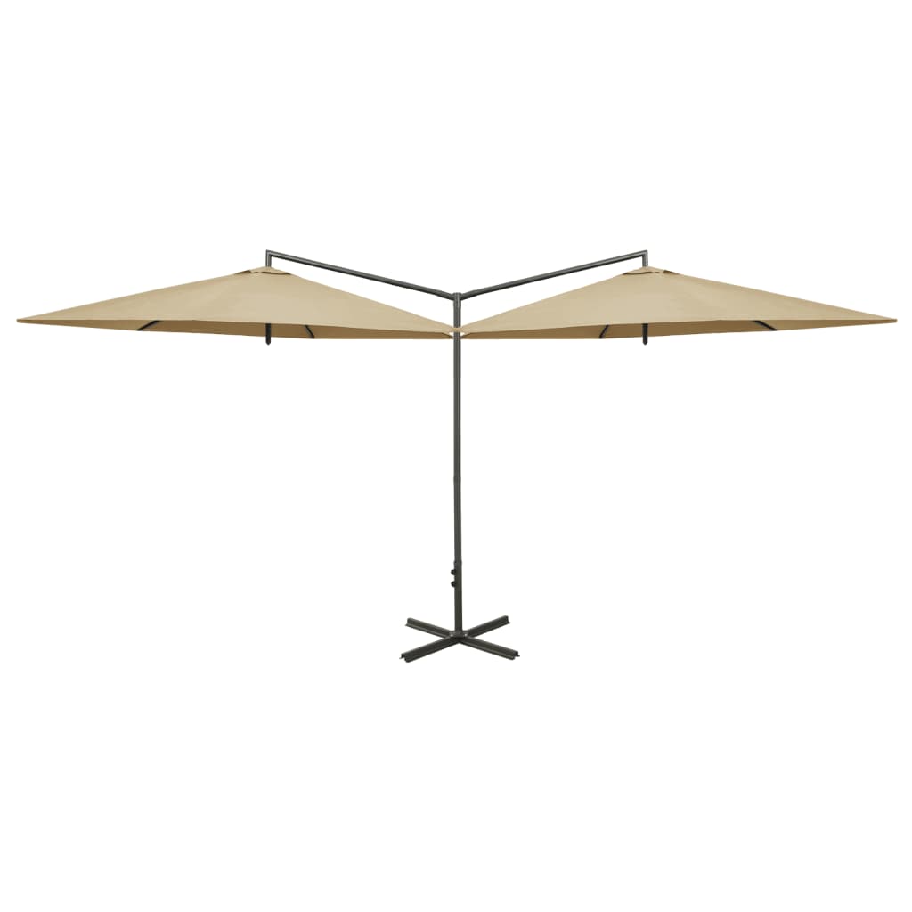 vidaXL Double Parasol with Steel Pole Taupe 600 cm