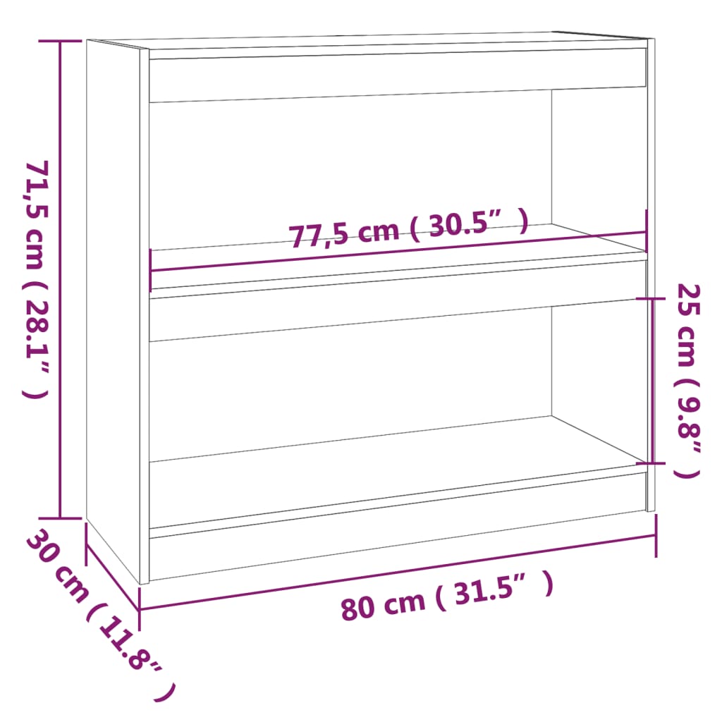 vidaXL Book Cabinet/Room Divider Black 80x30x71.5 cm Solid Wood Pine