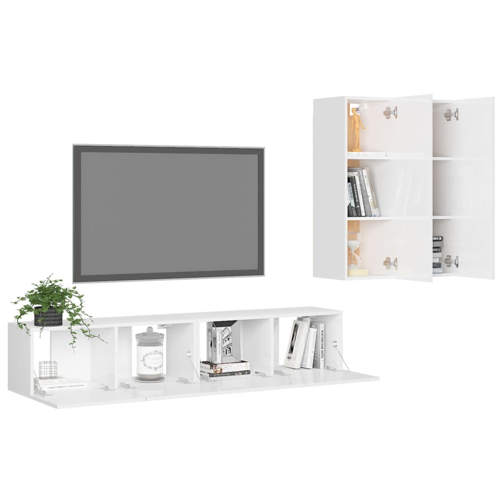 vidaXL 4 Piece TV Cabinet Set High Gloss White Engineered Wood